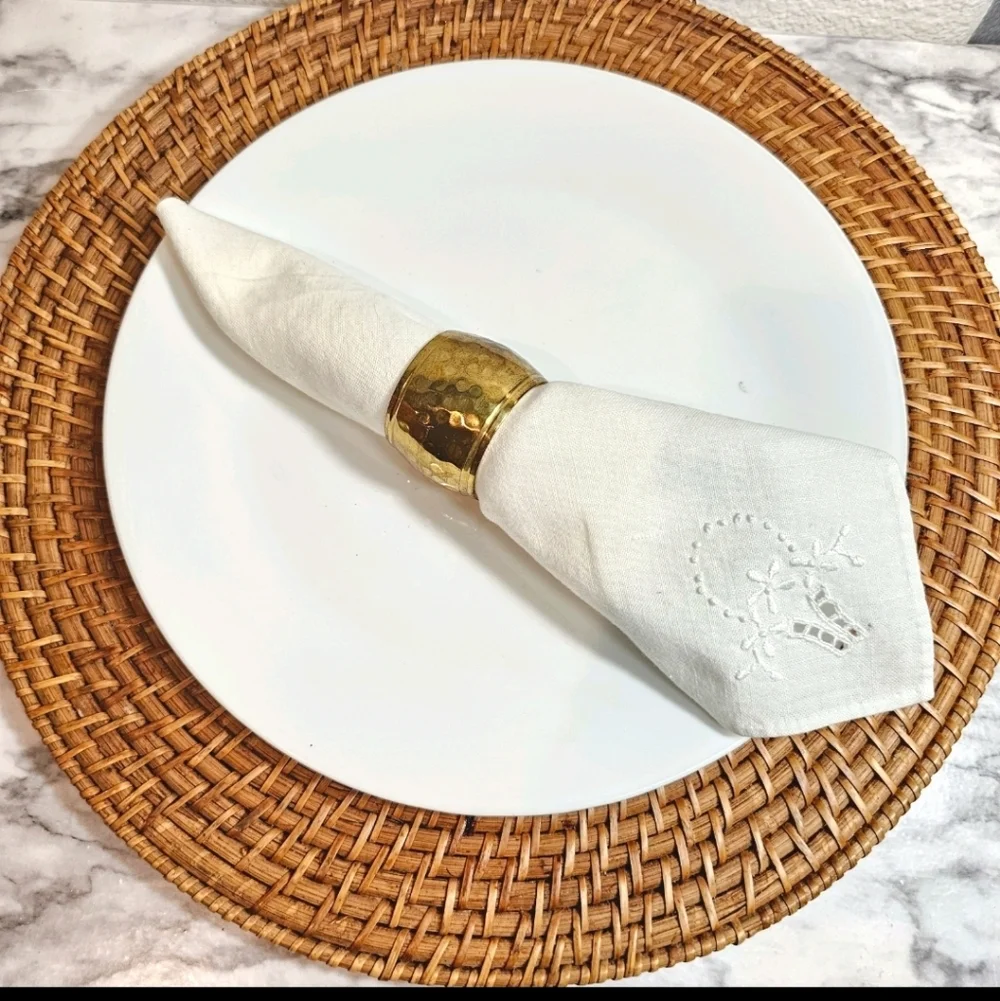 12 Vintage Hammered Solid Brass Napkin Ring Holders